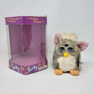 Furby With Box 1998‎ Model 70-800 DIrty Musty Brown Blue Eyes Untested